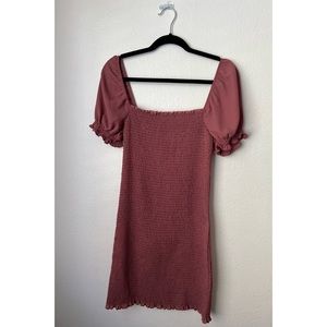 Trixxi Mauve Pink Shirred Puff Sleeve Dress